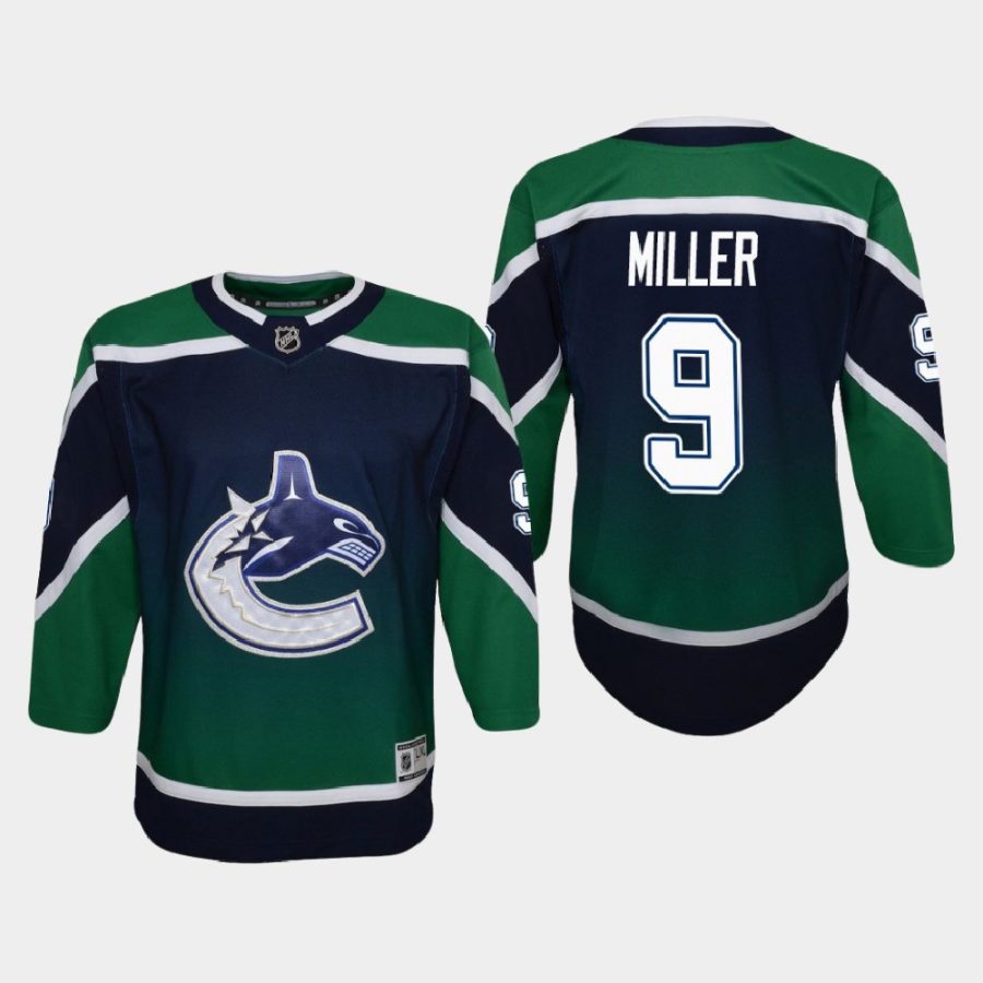 youth canucks j.t. miller green 2020 21 reverse retro special edition replica jersey