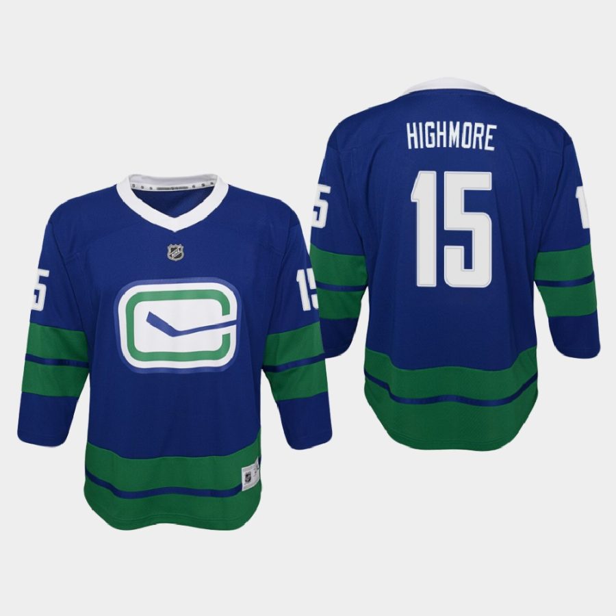 youth canucks matthew highmore blue 2021 alternate jersey