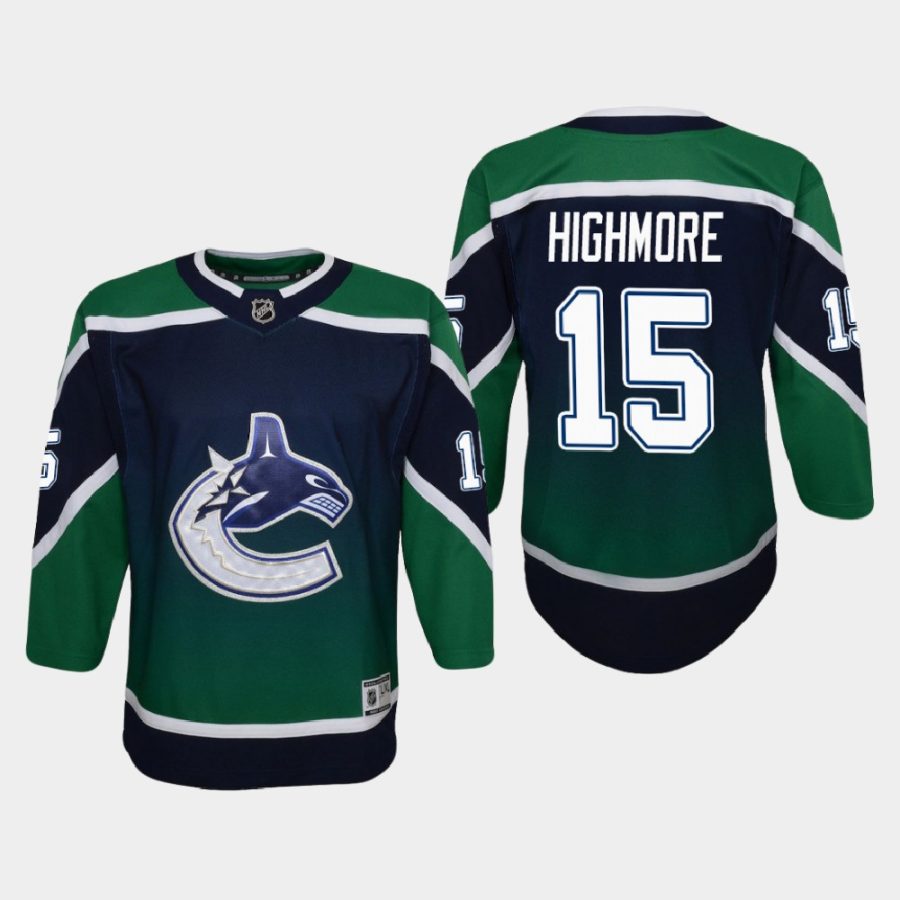 youth canucks matthew highmore green 2021 reverse retro jersey