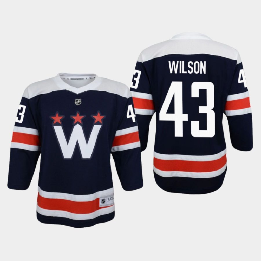 youth capitals tom wilson navy 2020 21 alternate replica jersey