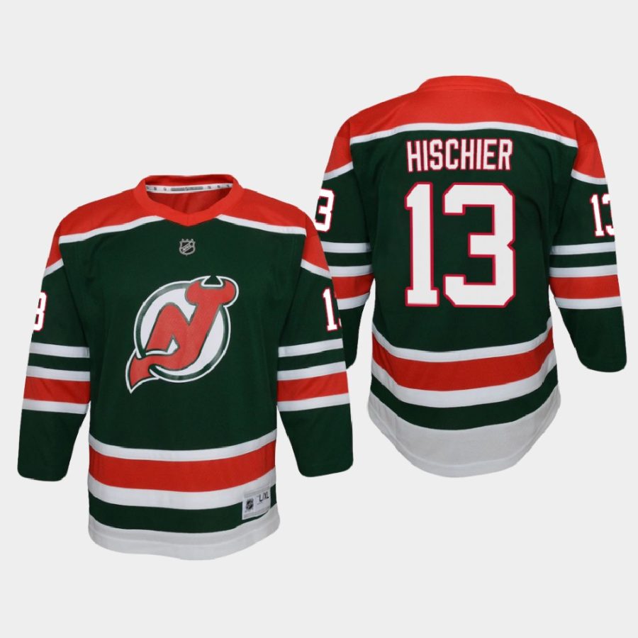 youth devils nico hischier green 2020 21 reverse retro special edition replica jersey