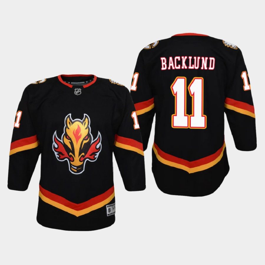 youth flames mikael backlund black 2020 21 reverse retro replica jersey