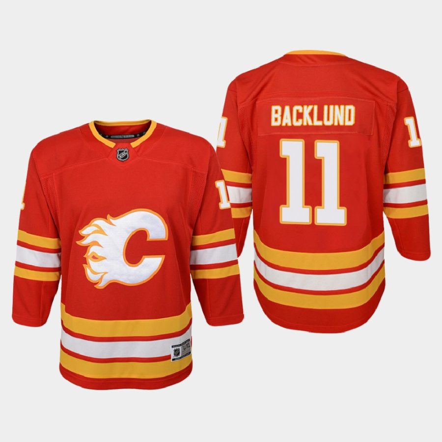 youth flames mikael backlund red 2020 21 home premier jersey