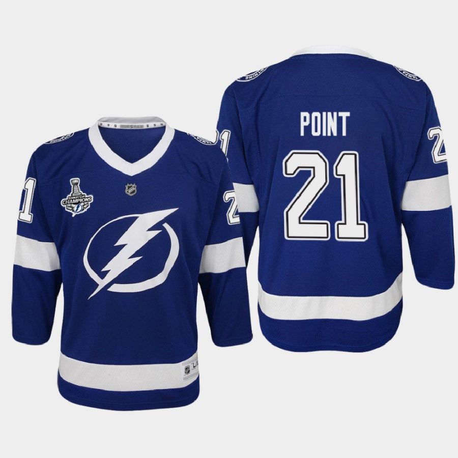 youth lightning brayden point blue 2020 stanley cup champions home replica player jersey