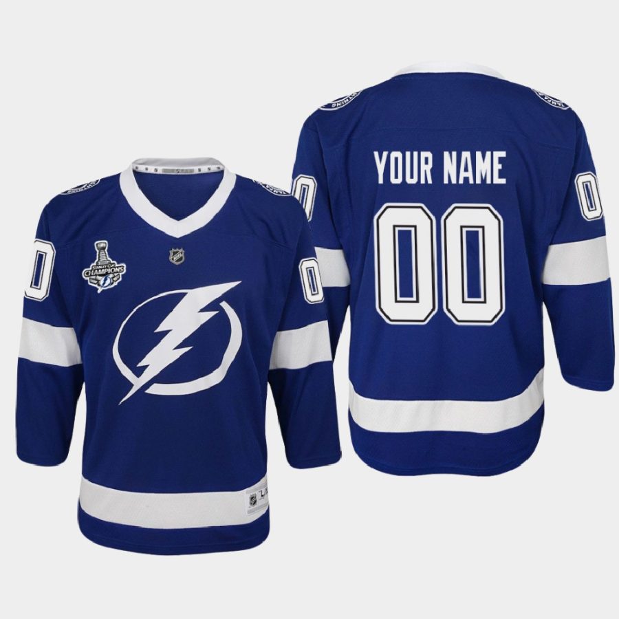 youth lightning custom blue 2020 stanley cup champions home replica player jersey