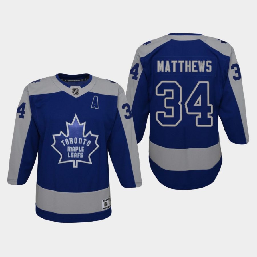 youth maple leafs auston matthews blue 2020 21 reverse retro replica jersey