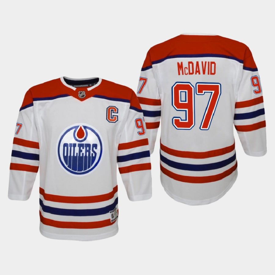 youth oilers connor mcdavid white 2020 21 reverse retro replica jersey