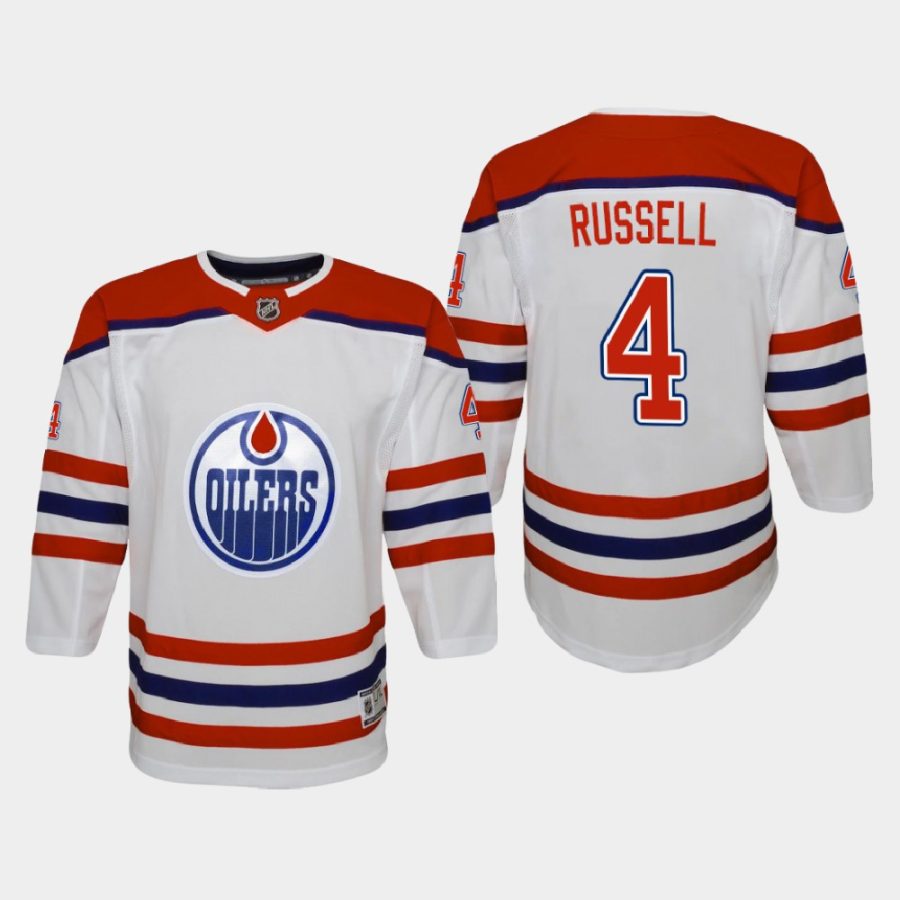 youth oilers kris russell white 2020 21 reverse retro replica jersey