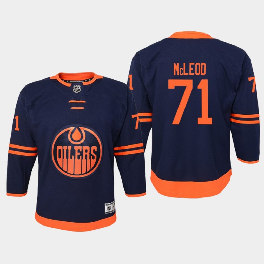 youth oilers ryan mcleod navy 2021 alternate jersey