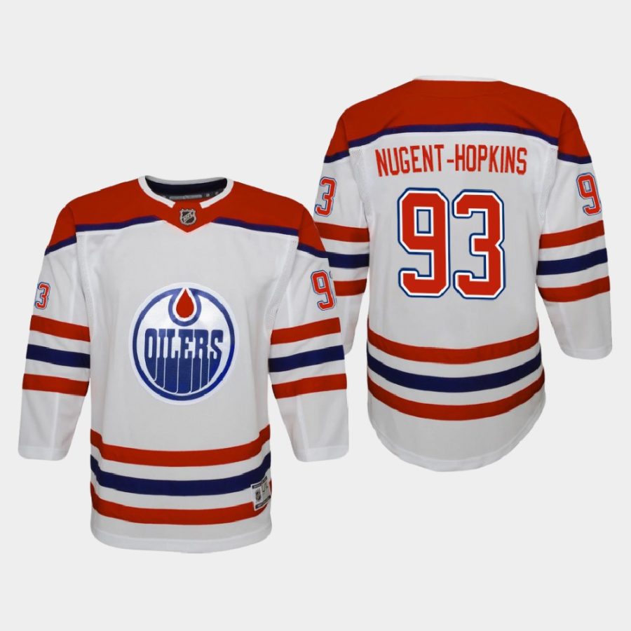 youth oilers ryan nugent hopkins white 2020 21 reverse retro replica jersey