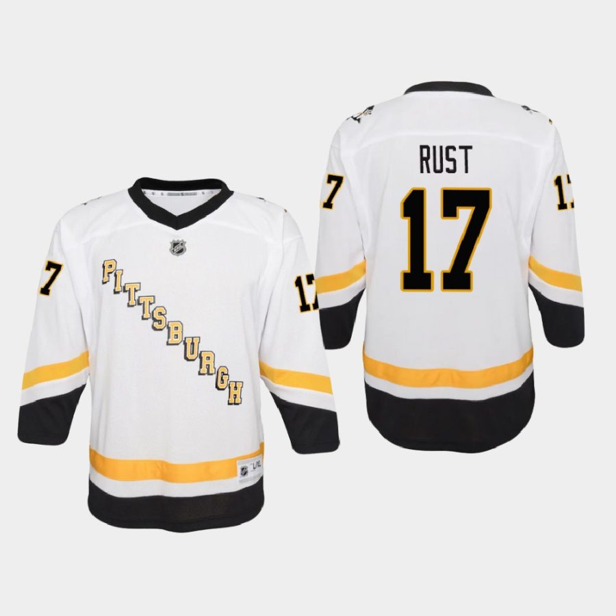 youth penguins bryan rust white 2020 21 reverse retro replica jersey