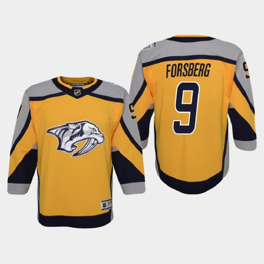 youth predators filip forsberg gold 2020 21 reverse retro special edition replica jersey