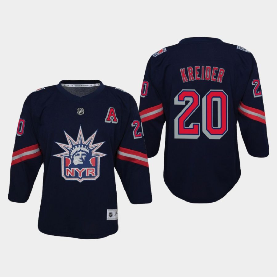 youth rangers chris kreider navy 2020 21 reverse retro replica jersey