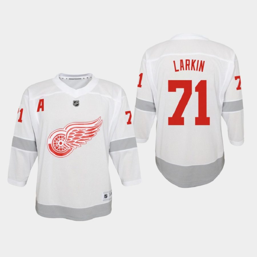 youth red wings dylan larkin white 2020 21 reverse retro special edition replica jersey