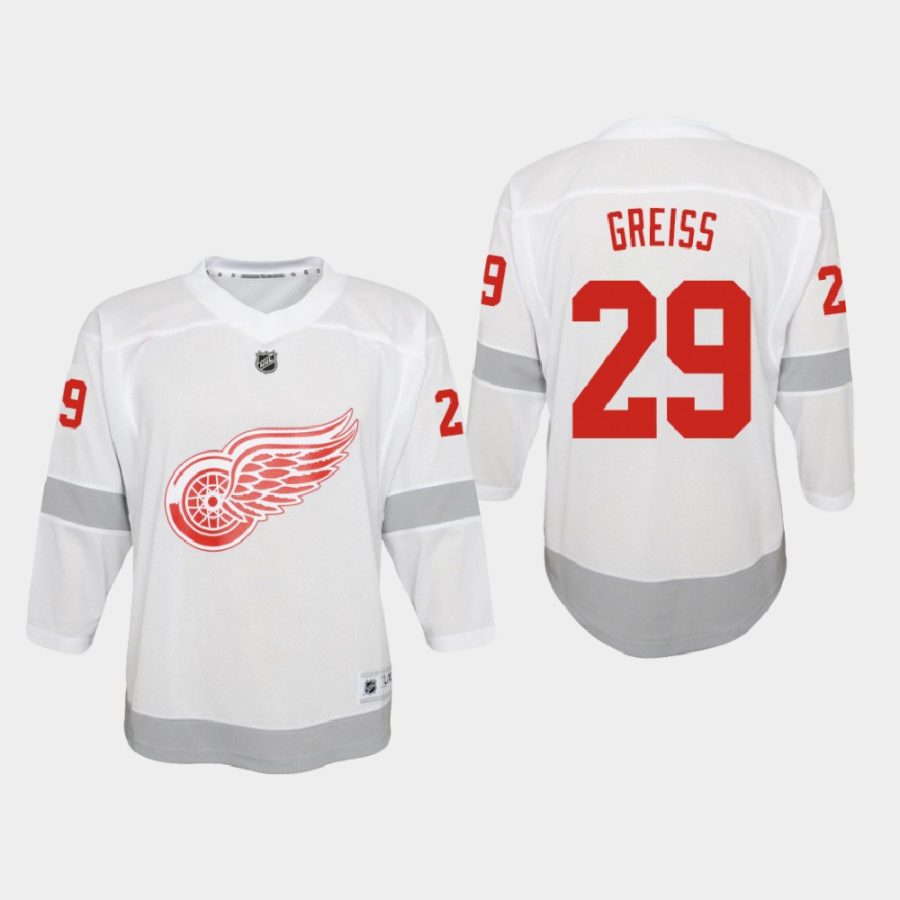 youth red wings thomas greiss white 2020 21 reverse retro special edition replica jersey