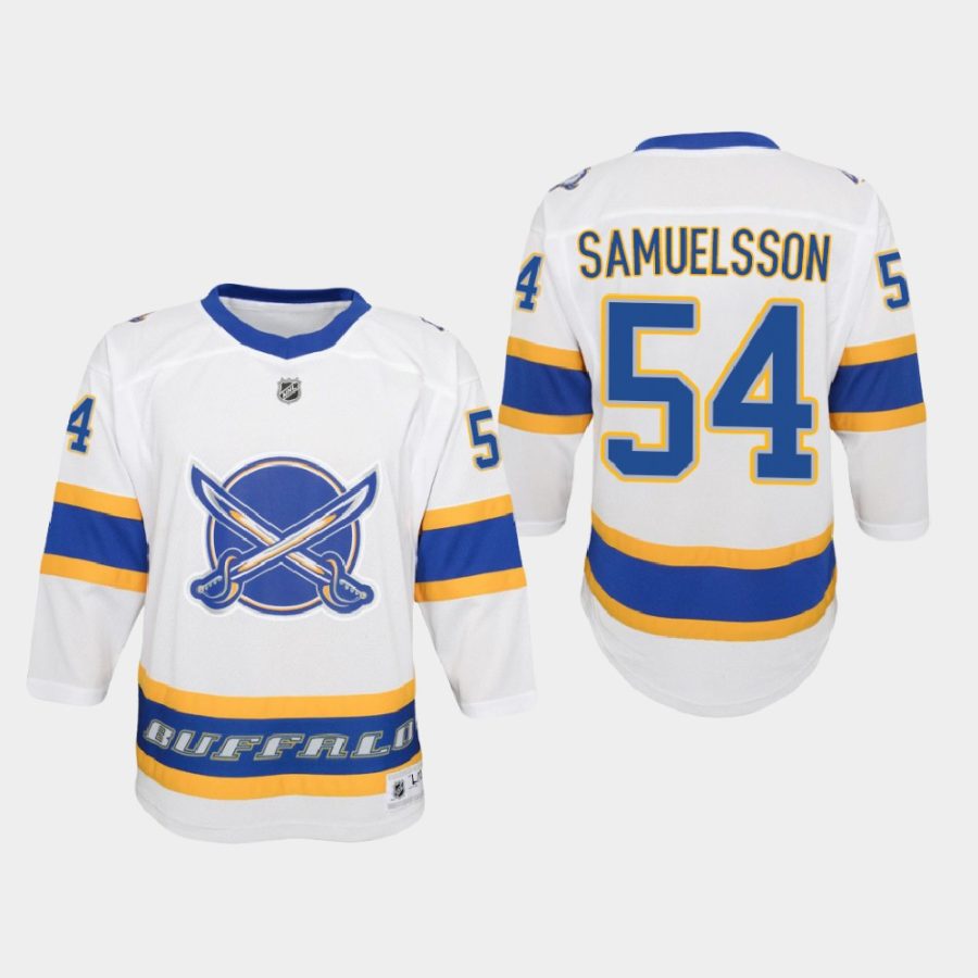 youth sabres mattias samuelsson white 2021 reverse retro jersey