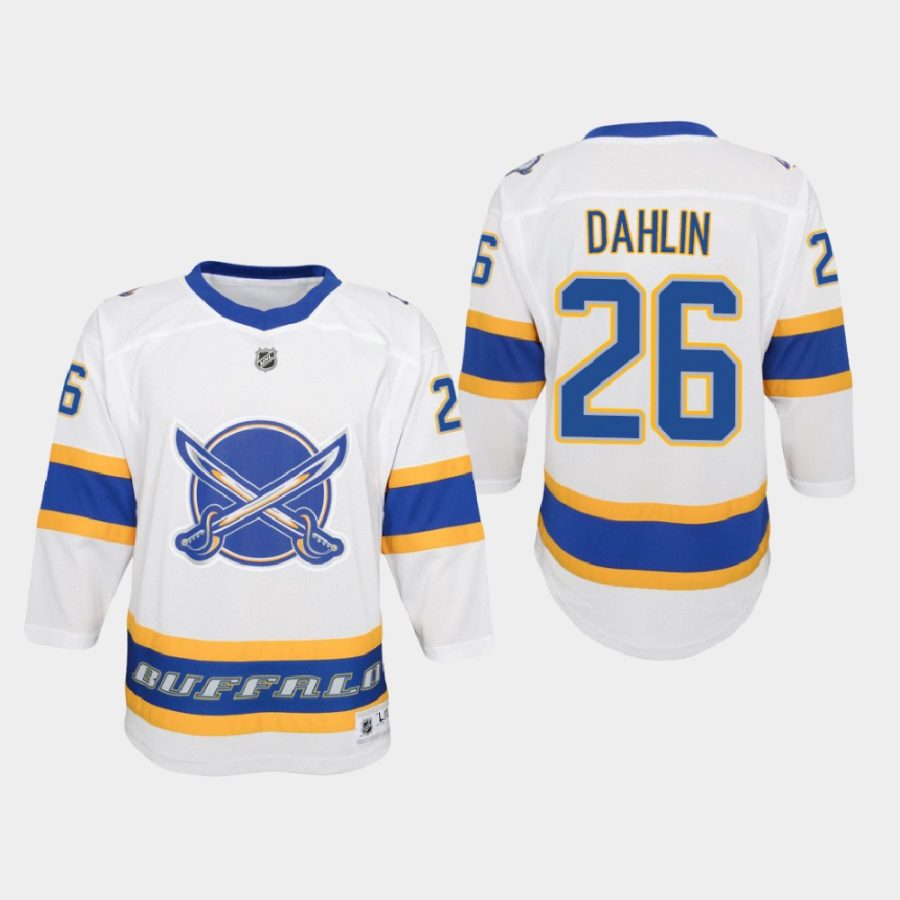 youth sabres rasmus dahlin white 2020 21 reverse retro special edition replica jersey