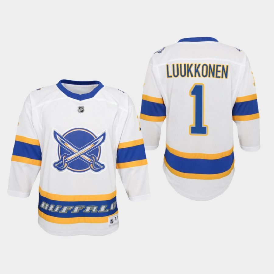 youth sabres ukko pekka luukkonen white 2021 reverse retro jersey