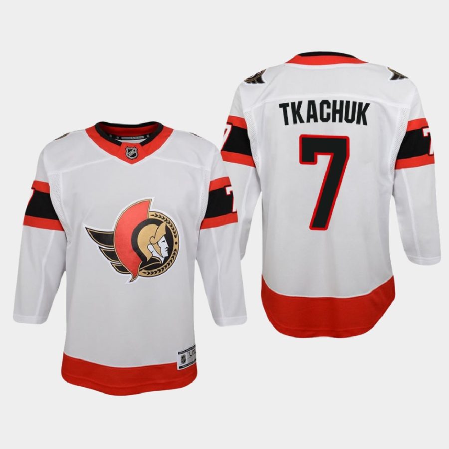 youth senators brady tkachuk white 2021 away jersey