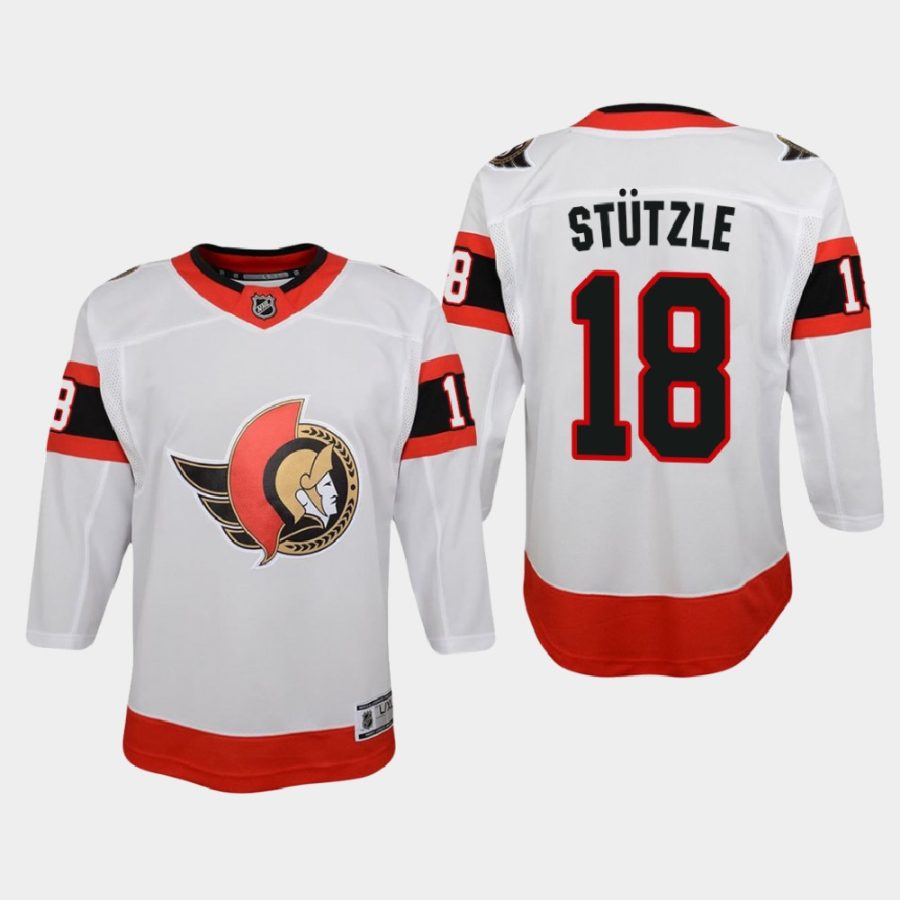 youth senators tim stutzle white 2021 away jersey