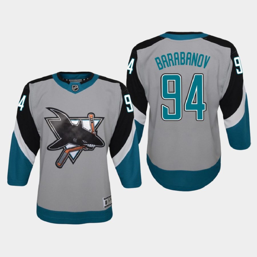 youth sharks alexander barabanov gray 2021 reverse retro jersey