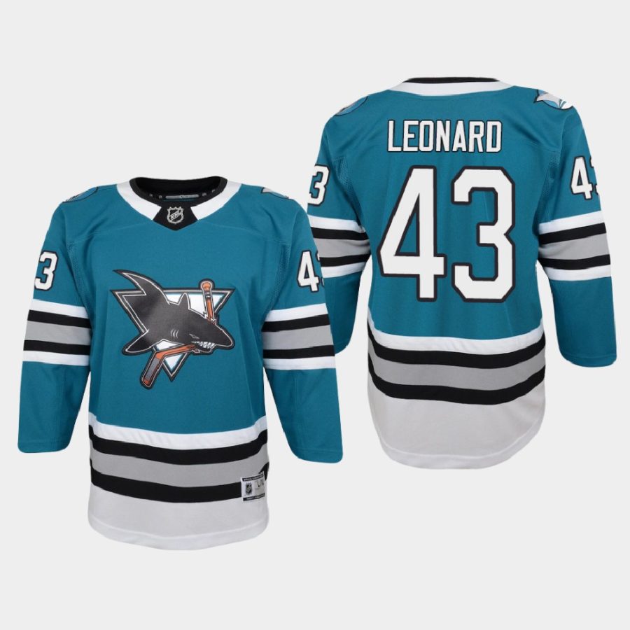 youth sharks john leonard teal 2020 21 30th anniversary heritage replica jersey