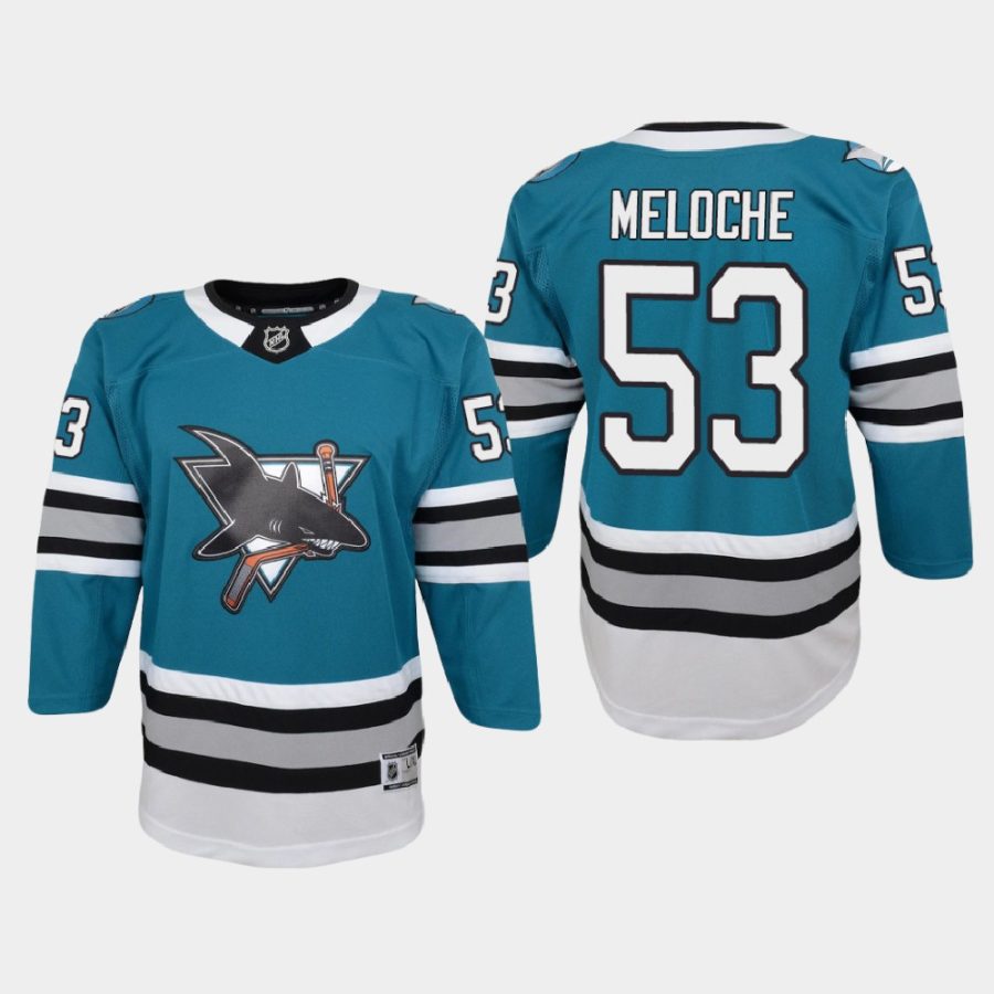 youth sharks nicolas meloche teal 2020 21 30th anniversary heritage replica jersey