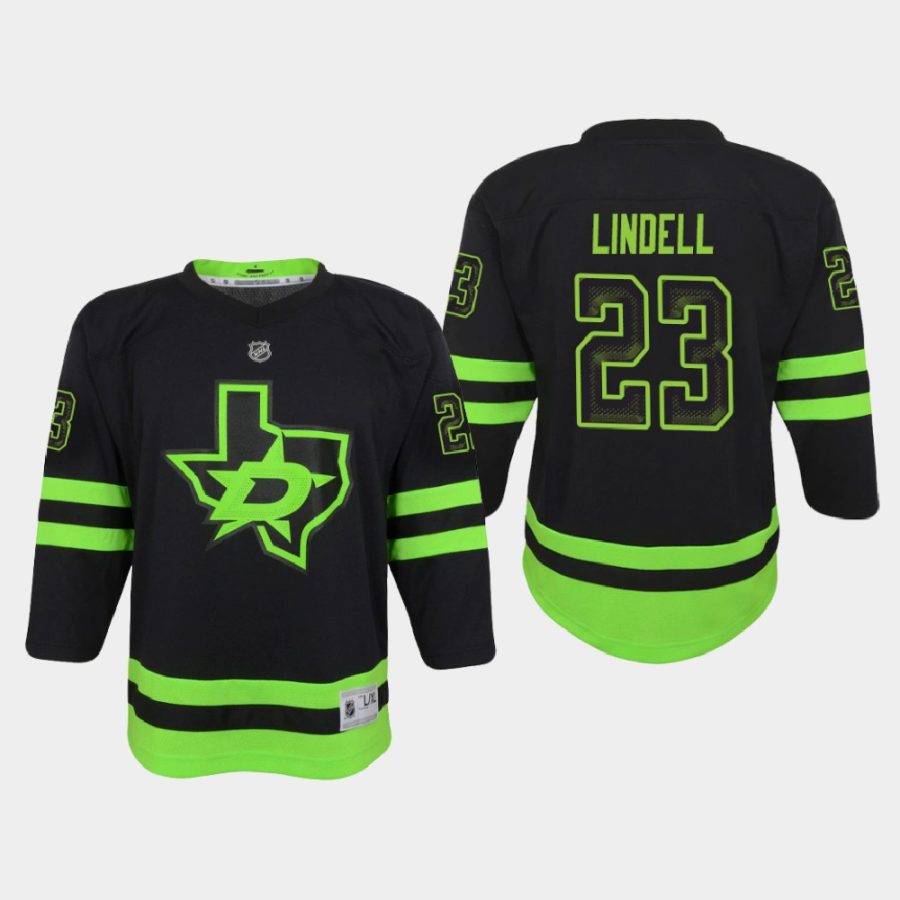 youth stars esa lindell black 2020 21 alternate blackout replica jersey