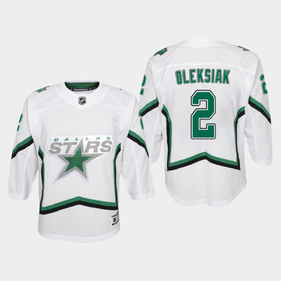 youth stars jamie oleksiak white 2020 21 reverse retro special edition replica jersey