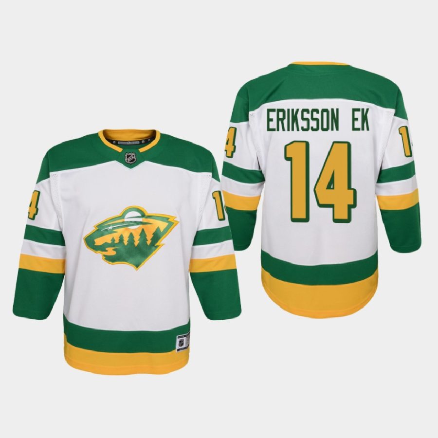 youth wild joel eriksson ek white 2020 21 reverse retro replica jersey