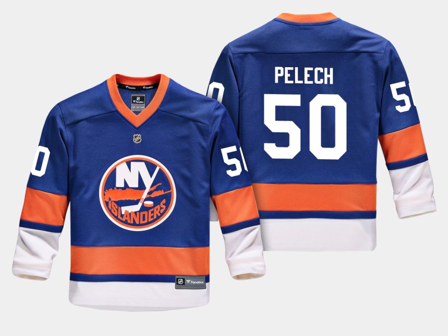 youthislanders adam pelech blue home replica player jersey