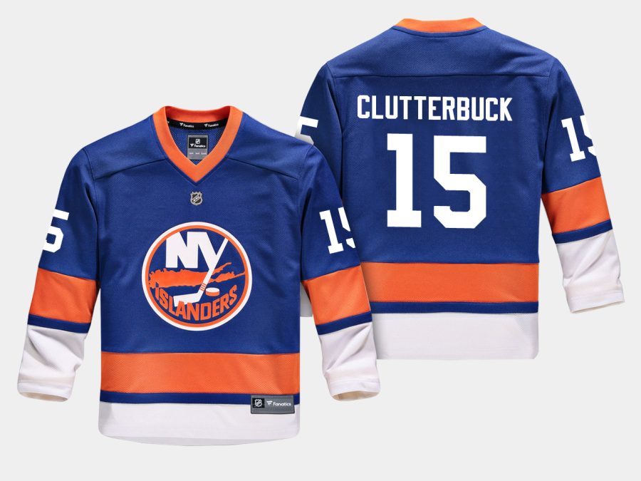 youthislanders cal clutterbuck blue home replica player jersey