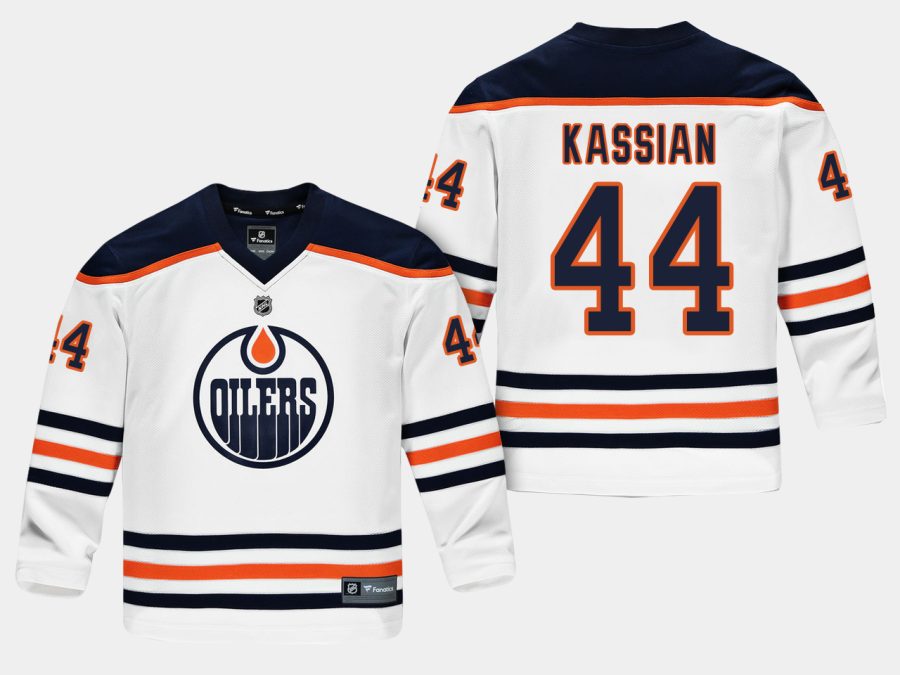 youthoilers zack kassian white road replica player jersey