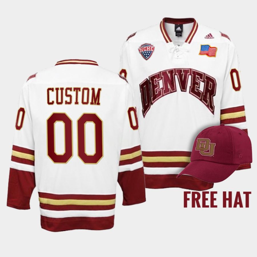 2022 denver pioneers custom college hockey white free hat jersey