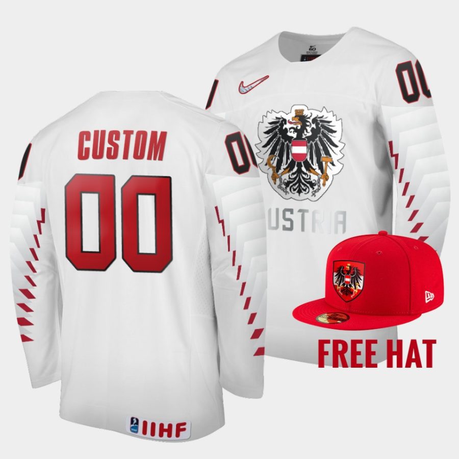 2022austria custom 2022 iihf world junior championship white free hat jersey