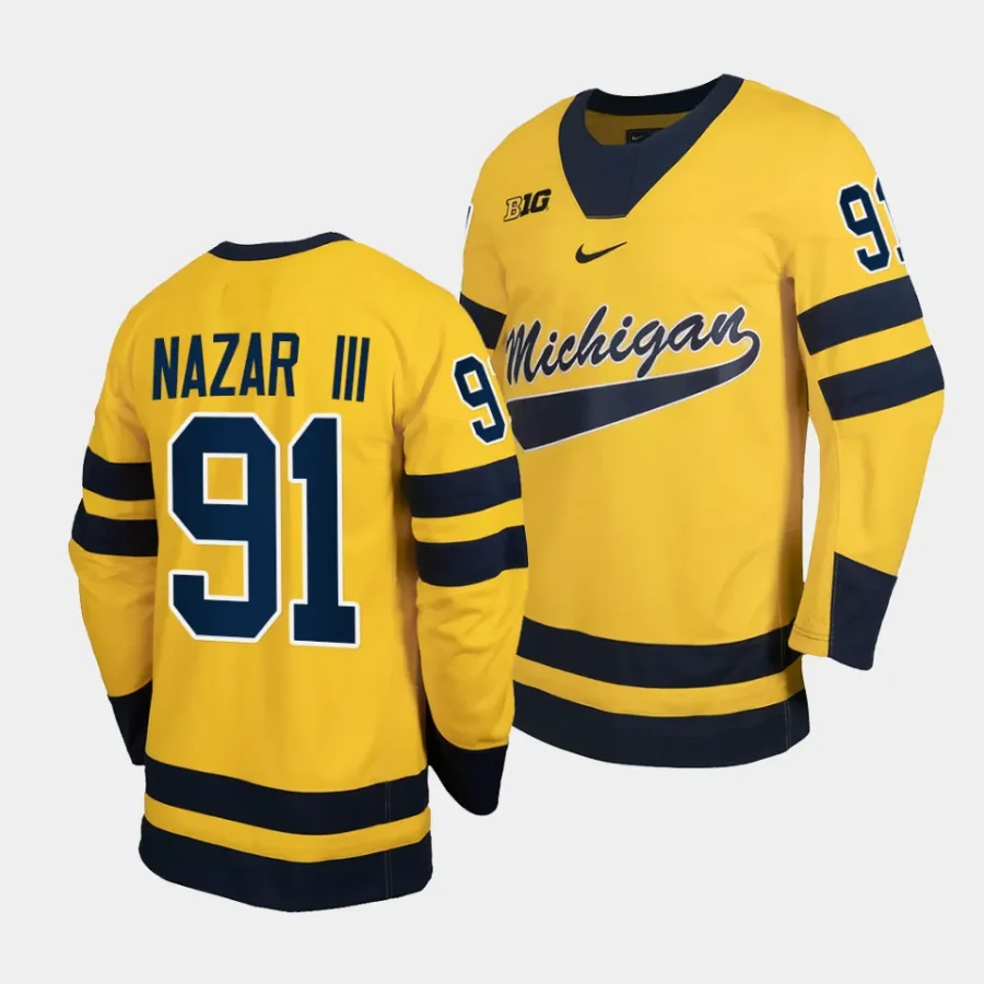 2023 24 michigan wolverines frank nazar iii classic hockey maize replica jersey