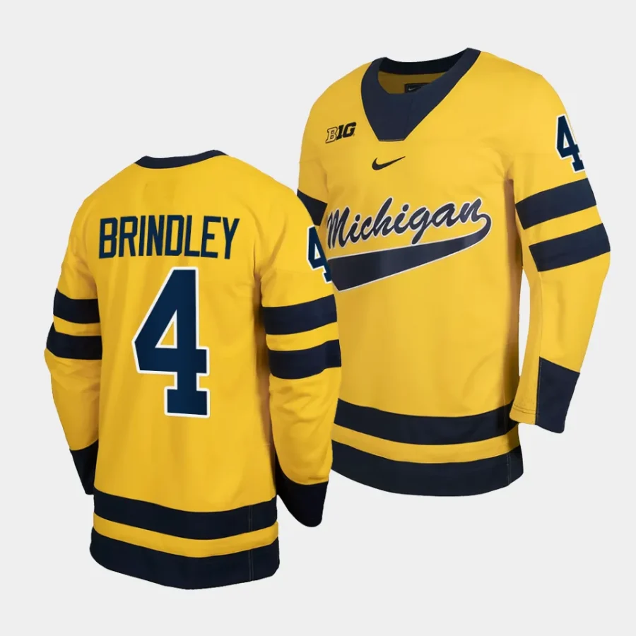 2023 24 michigan wolverines gavin brindley classic hockey maize replica jersey