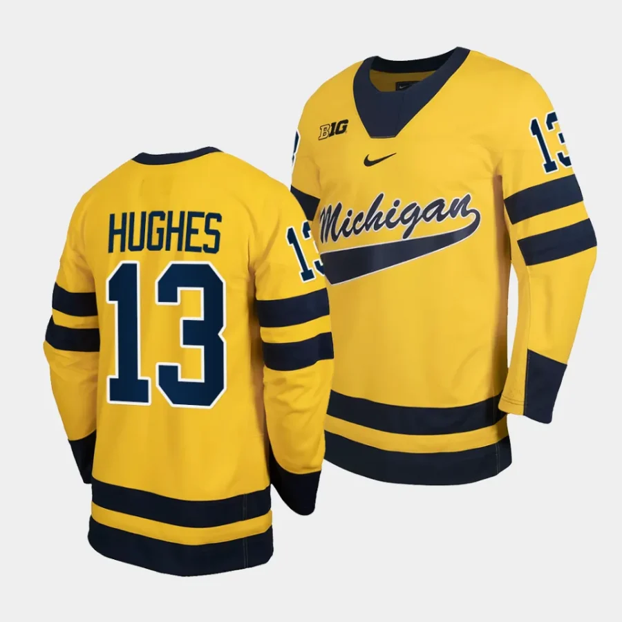 2023 24 michigan wolverines t.j. hughes classic hockey maize replica jersey