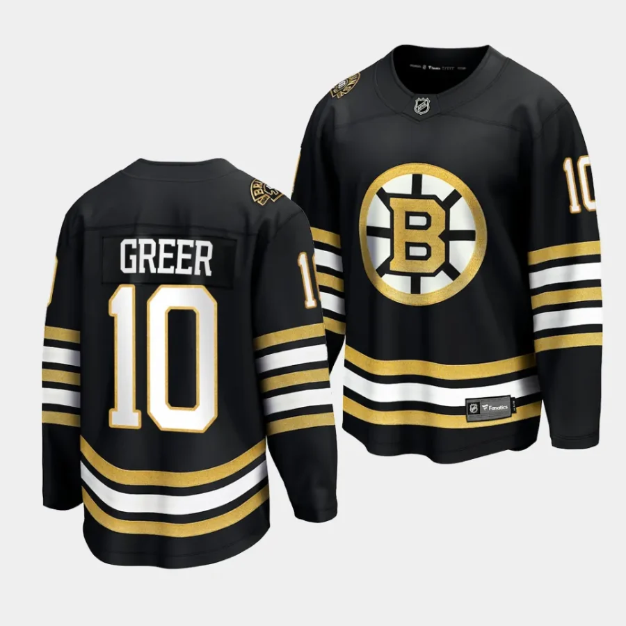 a.j. greer bruins black 2023 24 100th anniversary premier jersey