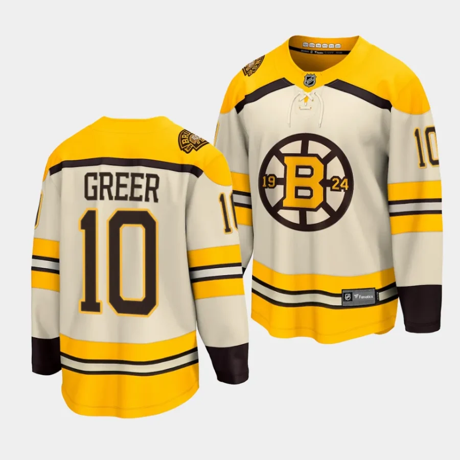 a.j. greer bruins cream 2023 24100th anniversary premier jersey