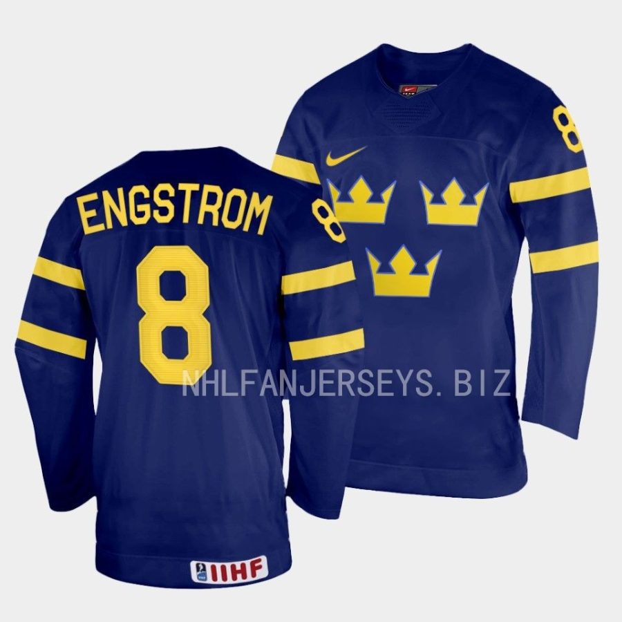 adam engstrom sweden 2023 iihf world junior championship away navy jersey