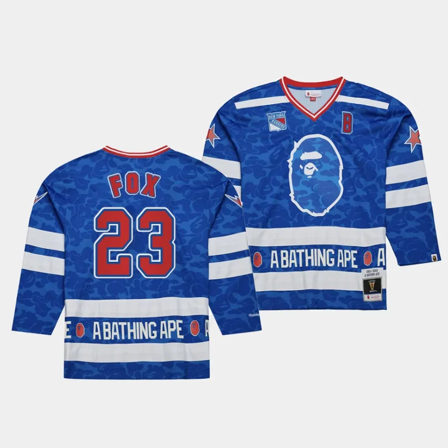 adam fox rangers royal nhl bape mitchell ness camo jersey