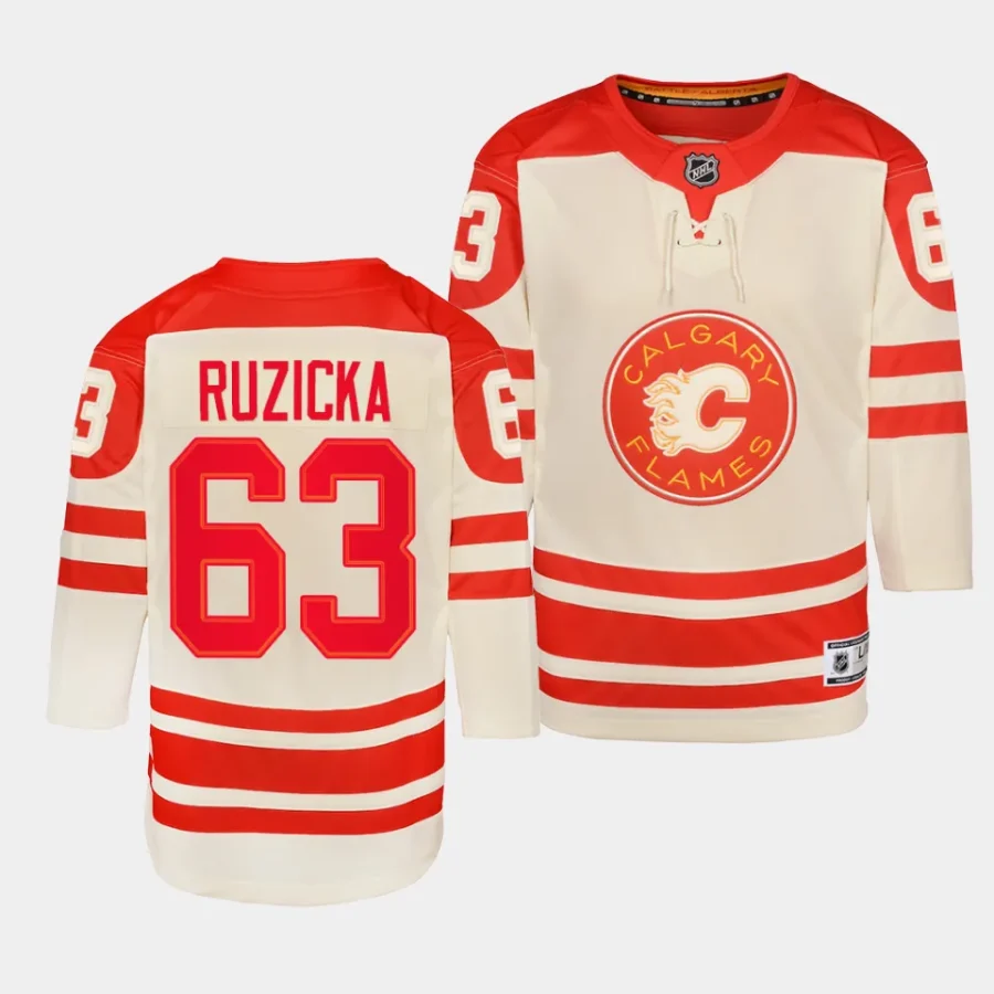 adam ruzicka flames 2023 nhl heritage classic youth cream jersey