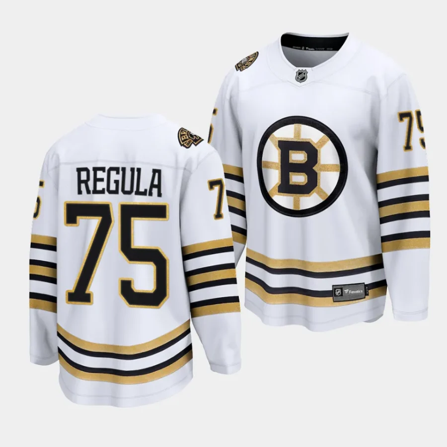 alec regula bruins white 2023 24100th anniversary premier jersey