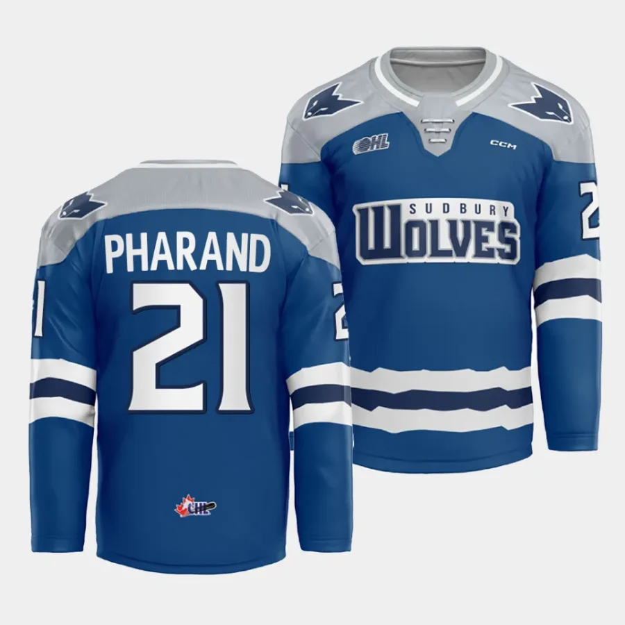 alex pharand sudbury wolves blue 2023 24futuristic alternate ohl replica jersey