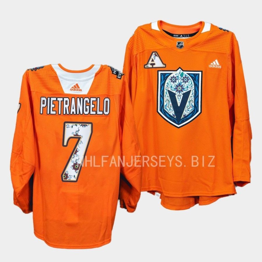 alex pietrangelo golden knights warmups 2022hispanic heritage night orange jersey