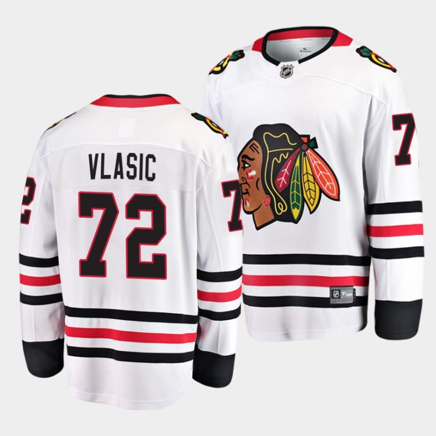 alex vlasic blackhawks white away breakaway player jersey