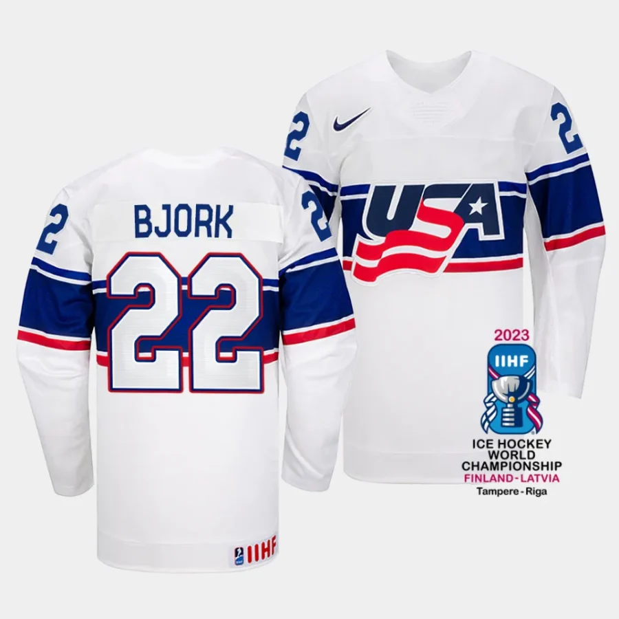 anders bjork usa 2023 iihf world championship home white jersey