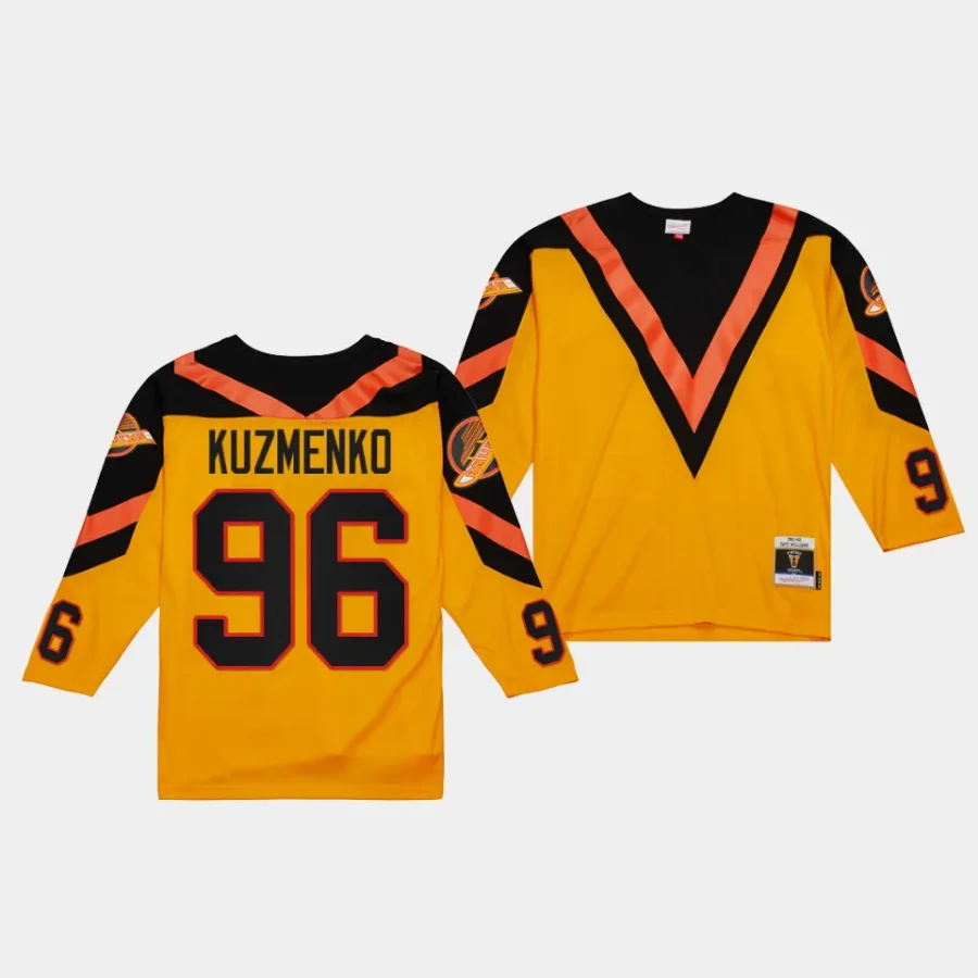 andrei kuzmenko canucks yellow blue line 1981 throwback jersey