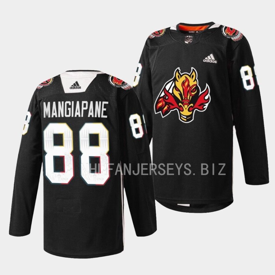 andrew mangiapane flames black 2023indigenous celebration night warmup jersey